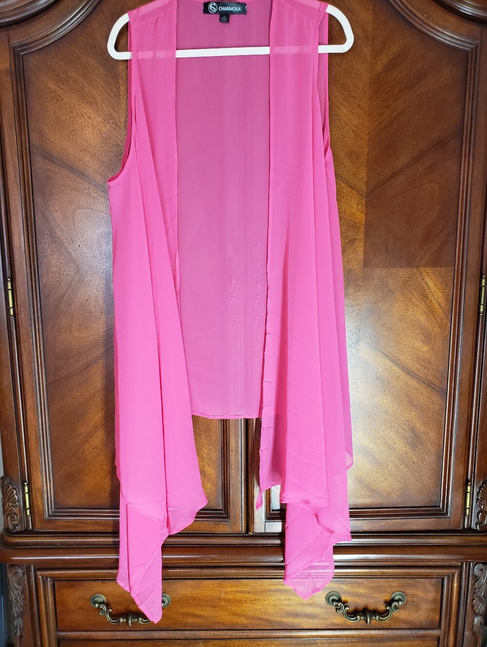 Charmosa Hot Pink Sheer Chiffon Duster Vest